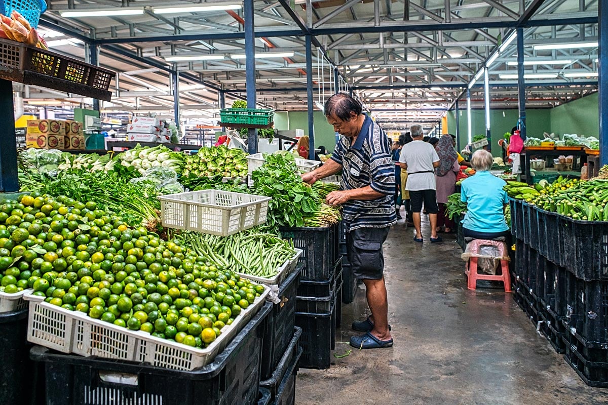 Fresh produce section inside Pasar Besar Melaka wet market